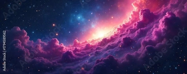 Obraz Breathtaking image of a celestial nebula, awash in vibrant starlight and cosmic dust Perfect for astronomy, space, and fantasy projects High resolution for stunning detail , wallpaper, vibrant