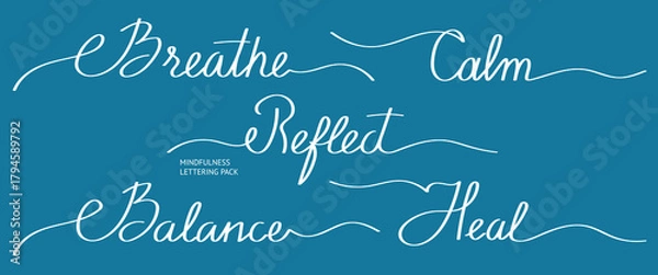 Obraz Mindfulness Calligraphy Words Set. Breathe, Calm, Reflect, Balance, Heal