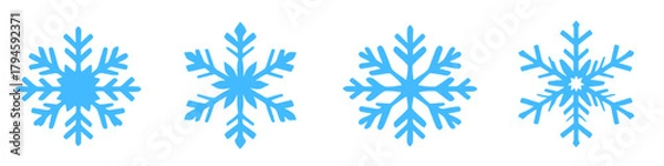Fototapeta four stylized blue snowflakes on a transparent background, winter design elements