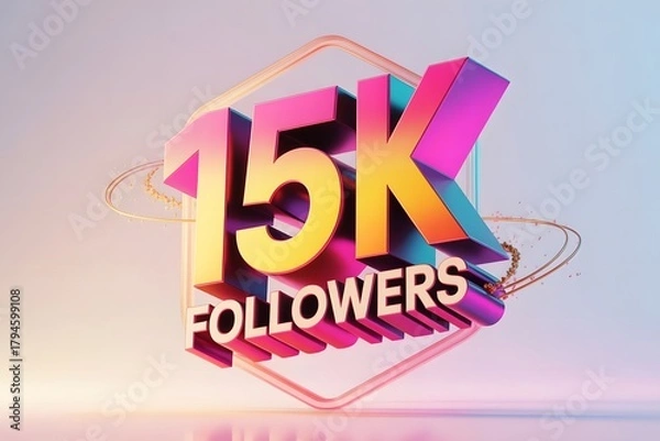 Fototapeta Modern 3D Render Featuring Bold Text – 15K Followers
