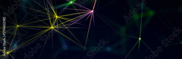 Fototapeta Abstract digital communication points. Technological background. Network connection structure. Color plexus effect. 3D