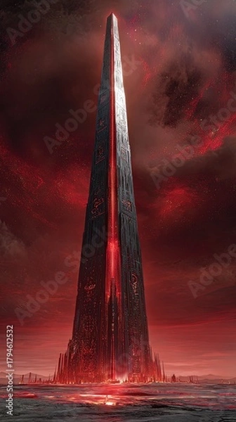 Obraz Red And Black Futuristic Tower In Night Sky