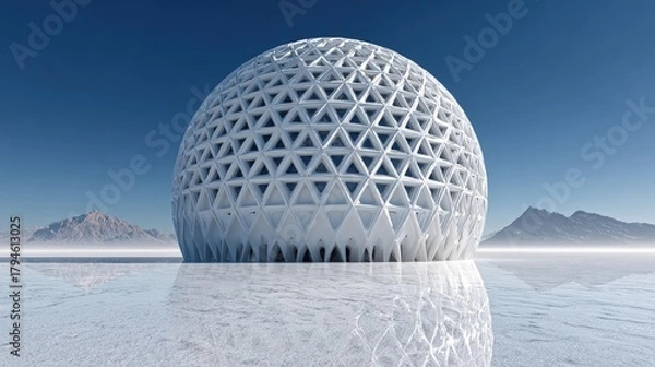 Fototapeta Large White Spherical Building in a Desert Landscape