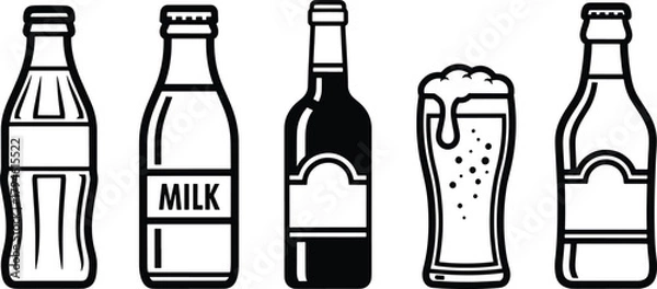 Obraz Beverage bottle and glass icons Vector