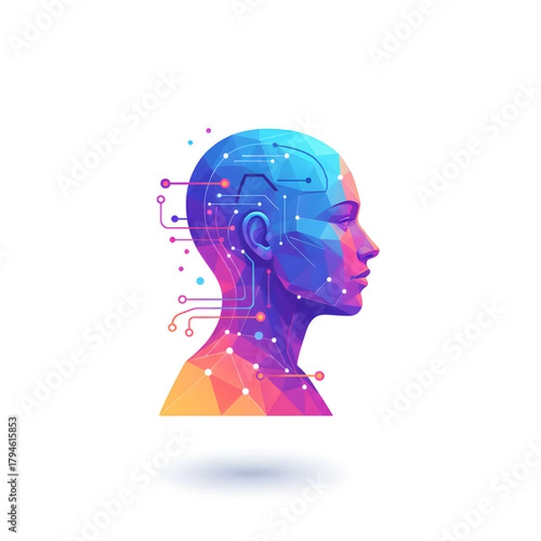 Fototapeta Artificial Intelligence and Humanoid Head with Circuit Board Connections