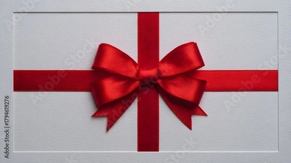 Fototapeta Bright Scarlet Ribbon and Gracefully Tied Bow on an Unmarked White Frame for Unique Personal Designs