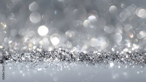 Fototapeta Intricate Silver Glitter Bokeh Background with Shimmering Abstract Radiant Effects and Dynamic Reflective Lighting
