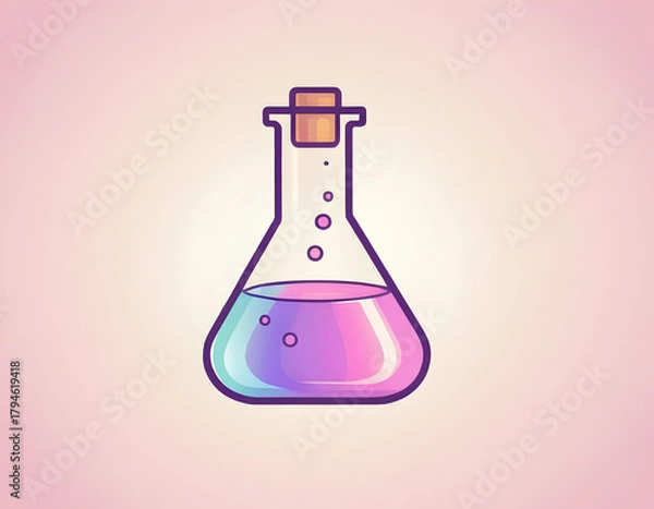 Obraz Cute Conical Flask or Erlenmeyer Flask Icon with Pink Potion and Cork.