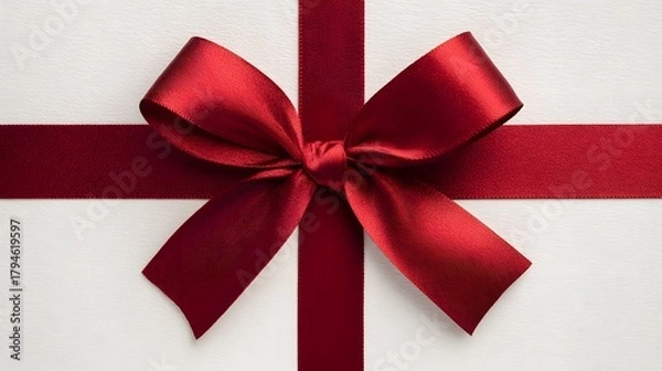 Fototapeta Dazzling Red Bow and Delicate Ribbon Enclosing a Pristine White Frame for Creative Customization