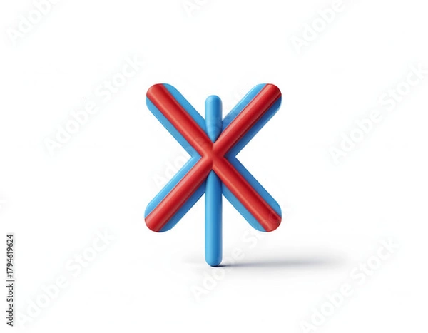 Obraz Abstract 3D X Mark or Wrong Sign in Blue and Red Colors.