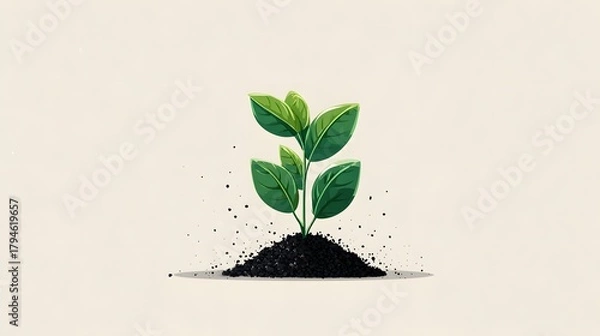 Fototapeta Intricately Detailed Minimal Flat Illustration of a Young Green Plant in Soil with Organic and Eco-friendly Design Emphasizing Nature's Vibrancy