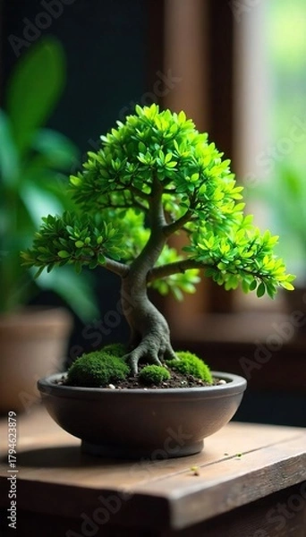 Obraz Serene Miniature Bonsai Trees Cultivating Indoor Zen and Peaceful Home Decor