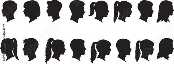 Obraz Diverse Silhouettes of Human Heads in Profile, Men and Women