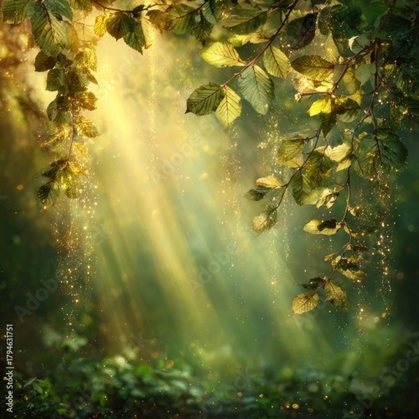 Fototapeta Golden Sunlight Filtering Through Autumn Forest