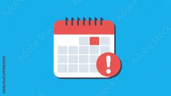 Fototapeta Calendar icon with red alert symbol indicating an important date or deadline