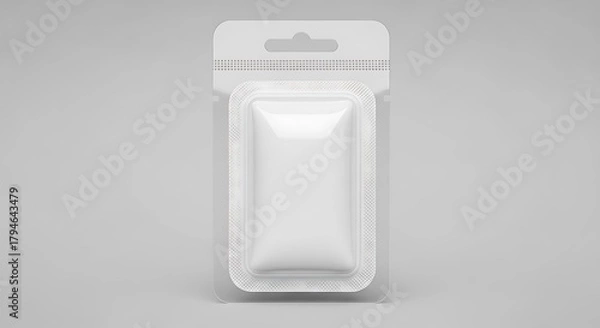 Fototapeta White blister pack with hanging tab on gray background packaging product