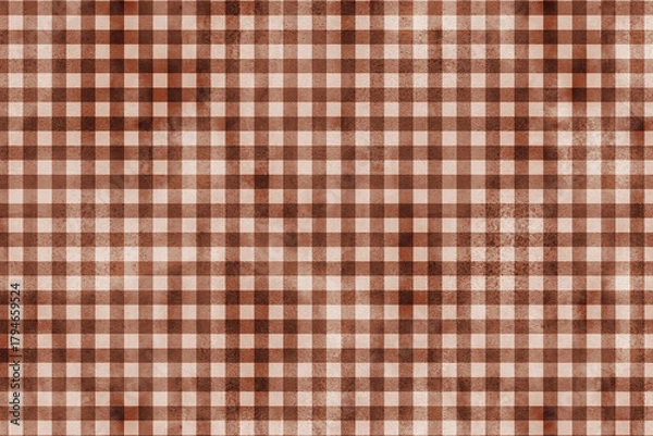 Fototapeta 濃い茶色と薄い茶色のギンガムチェック柄背景　水彩テクスチャ
Dark brown and light brown gingham check pattern background watercolor texture
