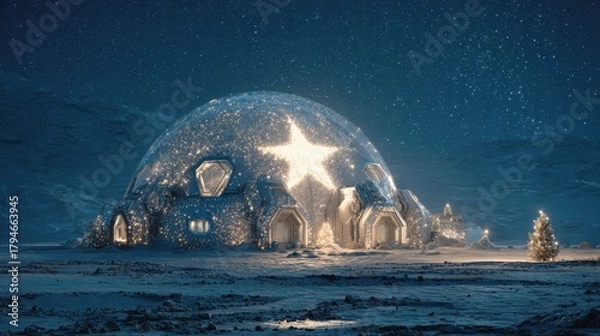 Fototapeta A snow covered building with a snow covered roof