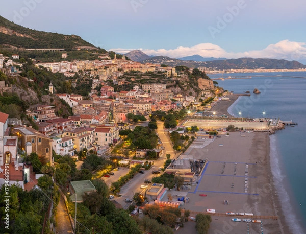 Fototapeta Vietri sul mare - Amalfi coast - The city panorama with the coast at dusk.