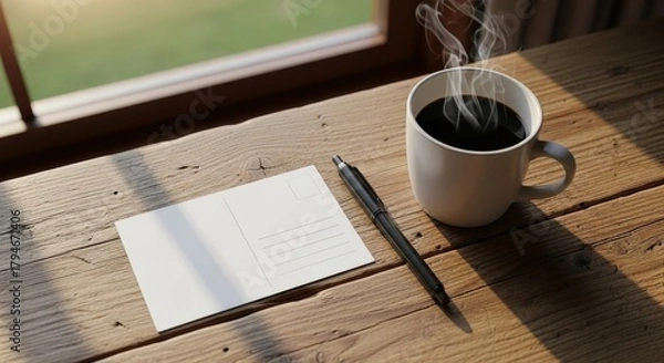 Obraz Morning Coffee and Reflection - A Moment of Serenity.