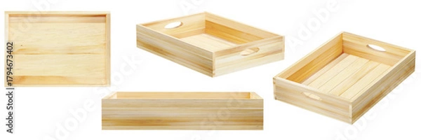 Fototapeta  wooden box set 3D rendering