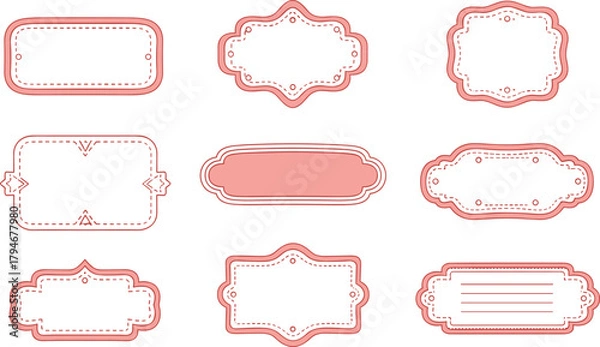 Fototapeta Pink decorative label, ornate border template, dotted frame design, scrapbooking artwork, packaging tag style, invitation card motif, modern decorative badge