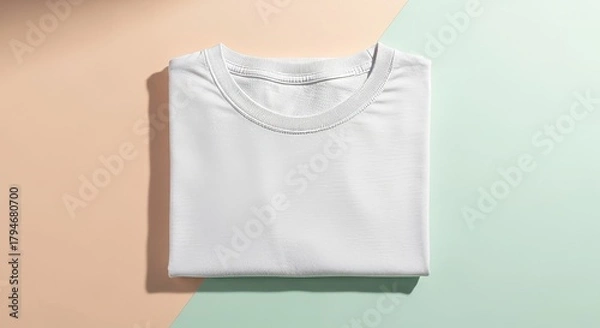 Obraz Clean White T-Shirt Folded on Pastel Background for Mockup.