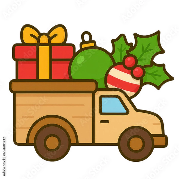 Obraz Cute watercolor Christmas farm elements featuring hand-painted farm animals, barns, trees, wreaths, and festive decorations. Soft pastel tones on a clean white background—perfect for holiday clipart.