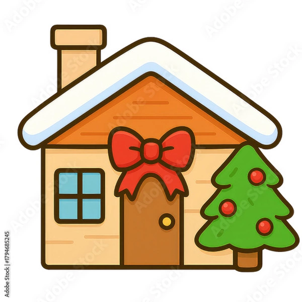 Obraz Cute watercolor Christmas farm elements featuring hand-painted farm animals, barns, trees, wreaths, and festive decorations. Soft pastel tones on a clean white background—perfect for holiday clipart.