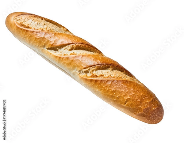Obraz Golden Brown French Baguette Bread Isolated on Black Background with Visible Texture and Crust