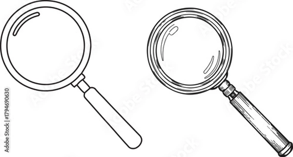 Fototapeta Hand-drawn sketch of a magnifying glass with detailed shading in black and white. magnifying glass vector...