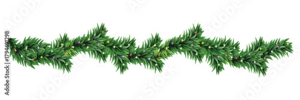 Obraz christmas, gold, celebration, decoration, evergreen, garland, green, tree branch, tree, border, frame, illustration, isolated, realistic, banner, design, fir, holiday, pine tree, spruce, vector, backg