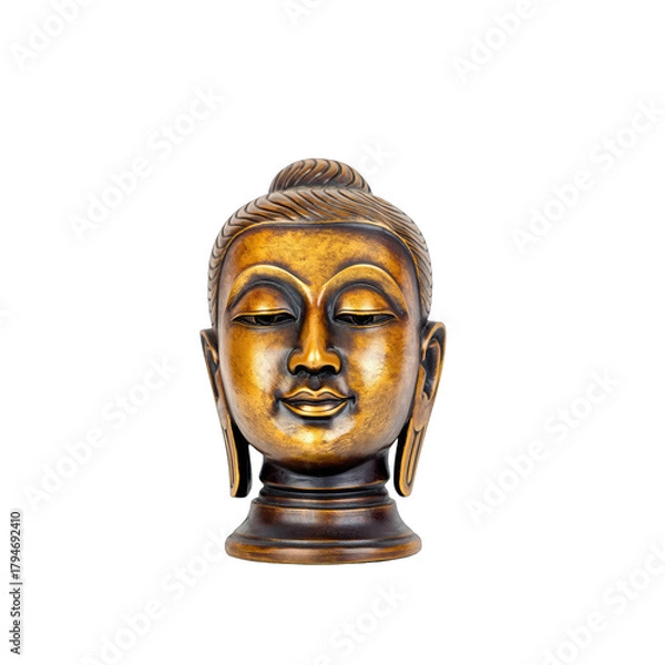 Obraz Golden Buddha Head Sculpture With Detailed Features And Peaceful Expression On A Black Background