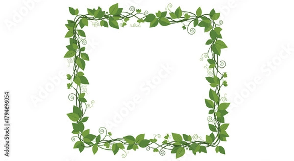 Obraz A decorative square frame made of green ivy leaves with small white flowers.