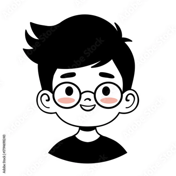 Obraz Cute minimalist avatar of a smiling boy with glasses. Perfect for apps, profiles, branding, educational platforms, kid friendly products and modern digital identities.