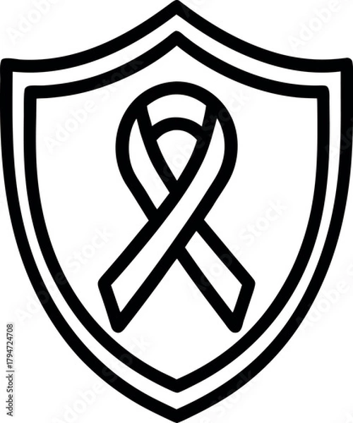 Obraz Minimalist black outline vector icon of a shield with world aids day crisscrossed ribbon 