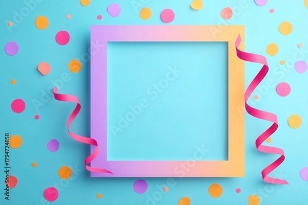 Obraz Colorful Playful Frame with Decorative Border and Scatter Elements on a Bright Background