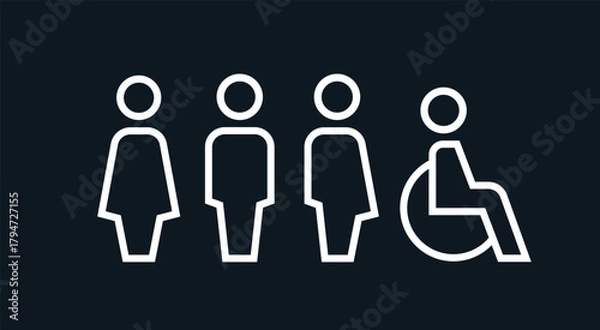 Fototapeta All gender restroom sign. Toilet line icon, linear style vector pictogram. WC gender symbol.

