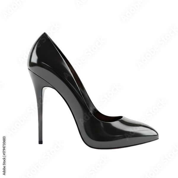 Fototapeta Glossy Black High Heel Stiletto Shoe Isolated on Transparent Background Showing Classic Elegance and Fashionable Design