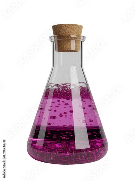 Fototapeta Magenta Bubbly Conical Glass Flask with Cork