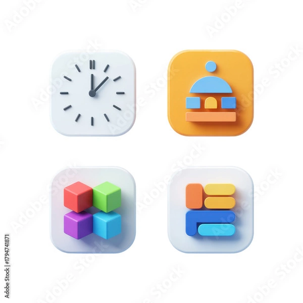 Fototapeta grid of modern app icons with soft 3d depth
