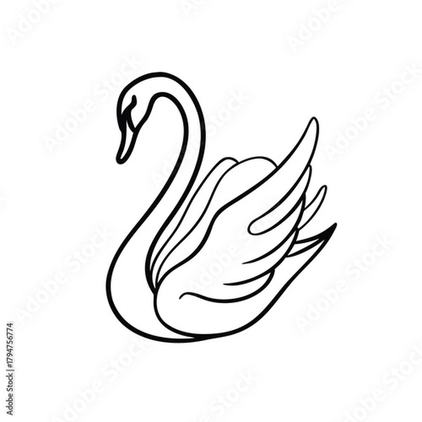 Obraz A Swan Silhouette Drawn in Flowing Lines
