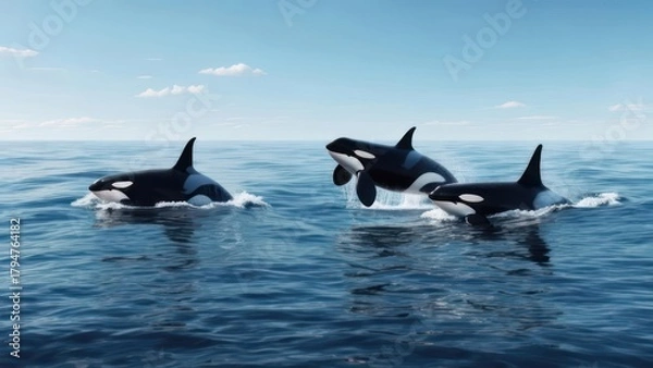 Obraz Orcas leaping in the ocean