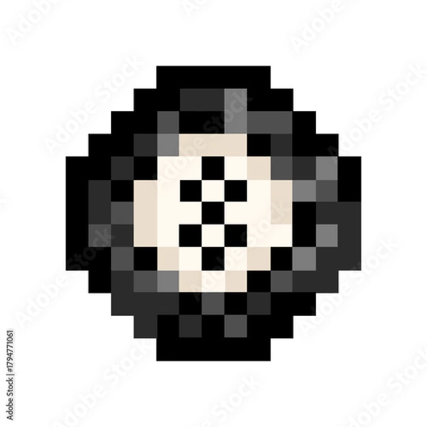 Obraz Pixel art Billiard Ball. Vector illustration of lucky eight Billiard Ball isolated white backgorund. Modern geometric t-shirt print Pool poster cover decor. EPS 10
