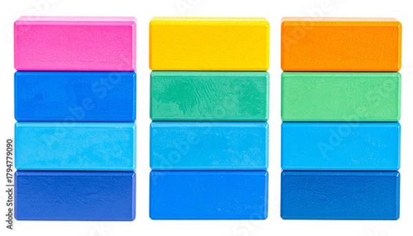 Obraz Stacked, rectangular, vibrantly-colored blocks arranged in three columns