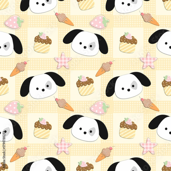 Obraz seamless pattern with food and dogs