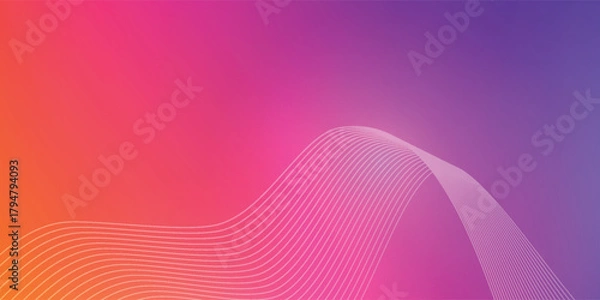 Fototapeta Vivid Gradient Wave Backdrop: A bold, smooth gradient design element showcasing overlapping waves across vibrant pink, orange and purple hues, perfect for digital graphics or presentation backgrounds