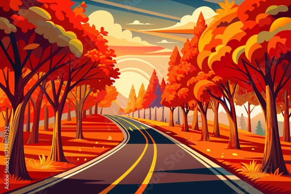 Obraz Autumn road with trees