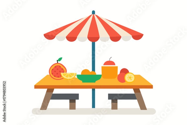 Fototapeta Picnic table with fruit