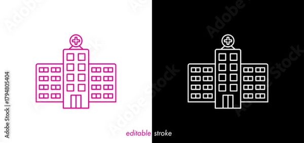 Fototapeta Hospital icon set illustration. Editable stroke hospital building vector graphic to use for healthcare, healthy lifestyle, medical laboratory, medical business project.